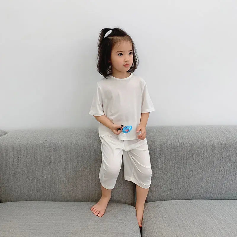 1-6 Years Solid Color Baby Clothes Set Summer Modal Newborn Baby Boys Girls Clothes 2PCS Baby Pajamas Unisex Kids Clothing Sets