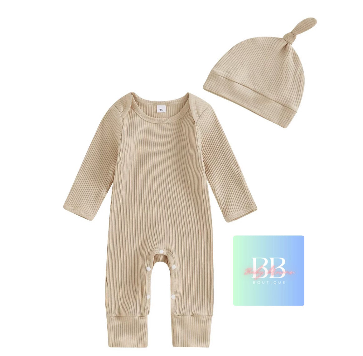 Baby/Toddler Ribbed Long Sleeve Romper with Hat. 0-12M, 4 colours available.