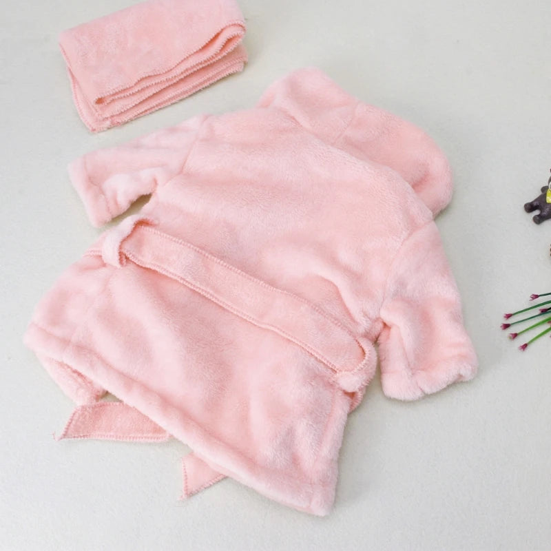 New Baby Bathrobes Bath Towel Solid Color Warm Baby Hooded Robe with Belt Newborn Photography Props Baby Photo Shoot Accessories