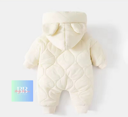 Baby/Toddler Outdoor Fur Lining Long Sleeved Romper Suit with Hood. 3 Colours,  0-12M