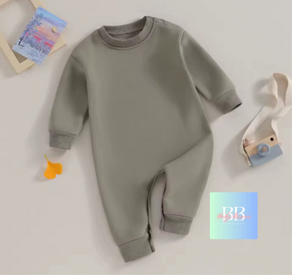 Baby/Toddler Boy/Girl Sweatshirt Romper Long Sleeve solid colour. 6 colours, 3-18M.