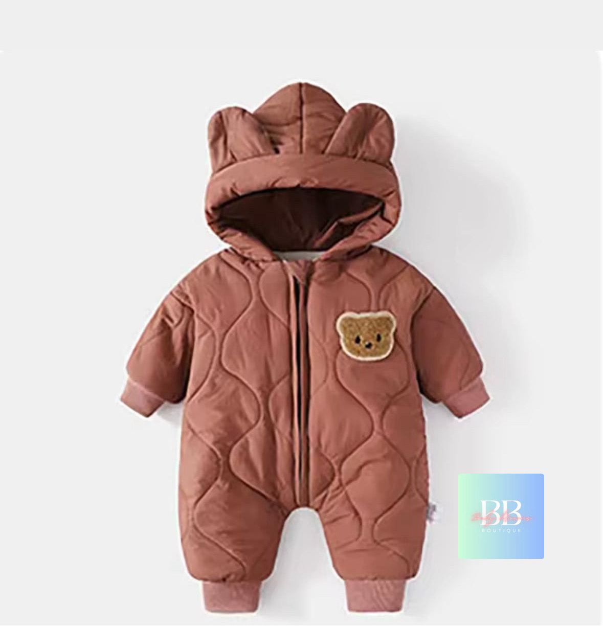 Baby/Toddler Outdoor Fur Lining Long Sleeved Romper Suit with Hood. 3 Colours,  0-12M