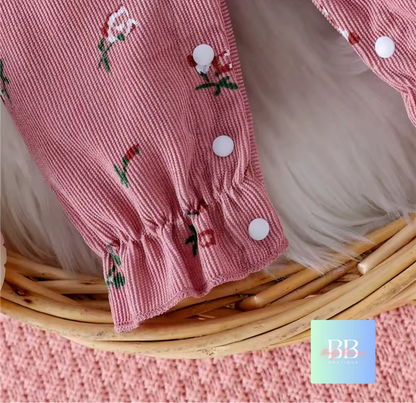 Baby Girl Long Sleeve Floral Romper with Patchwork Bow & Headband. 2 Colours, 3-18M