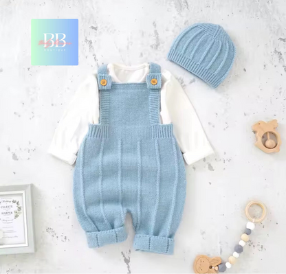 Baby/Toddler Knitted Romper & Matching Hat. 3 Colour, 3-18M