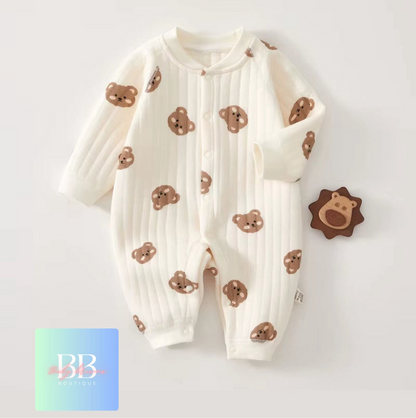 Baby/Toddler Long Sleeved Romper with Cartoon Bear Logo. 6 variants, 3-9M