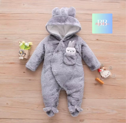 Baby/Toddler Velour Outdoor Romper with cute Hood. 0-18M, 8 variants.