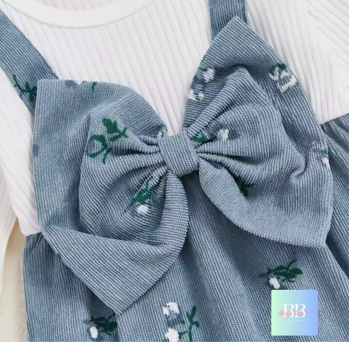 Baby Girl Long Sleeve Floral Romper with Patchwork Bow & Headband. 2 Colours, 3-18M