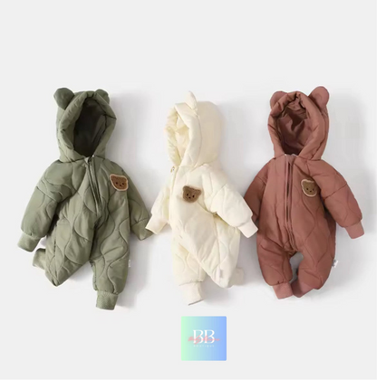Baby/Toddler Outdoor Fur Lining Long Sleeved Romper Suit with Hood. 3 Colours,  0-12M
