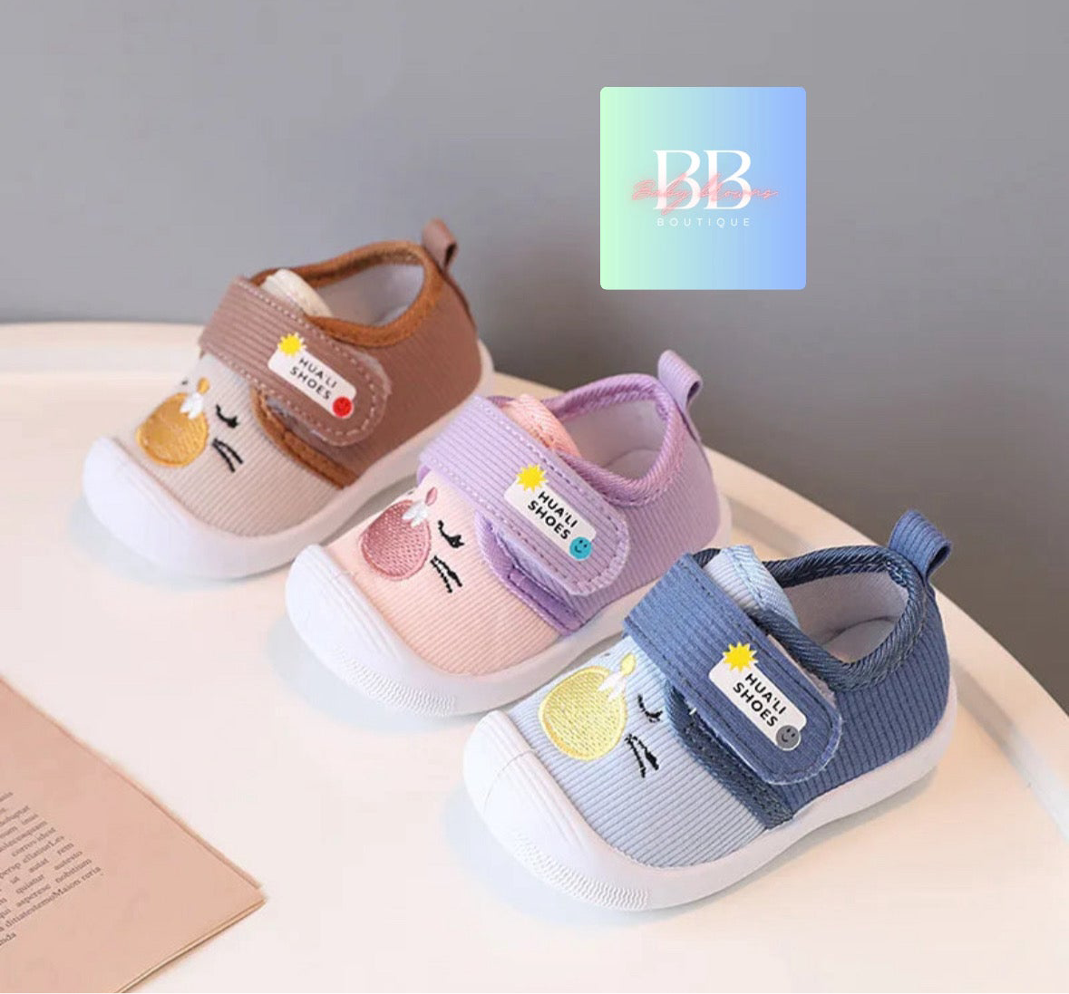 Baby/Toddler anti slip Soft Sole Shoes with Velcro Strap & Cute design. UK Infant size 4,6 & 7