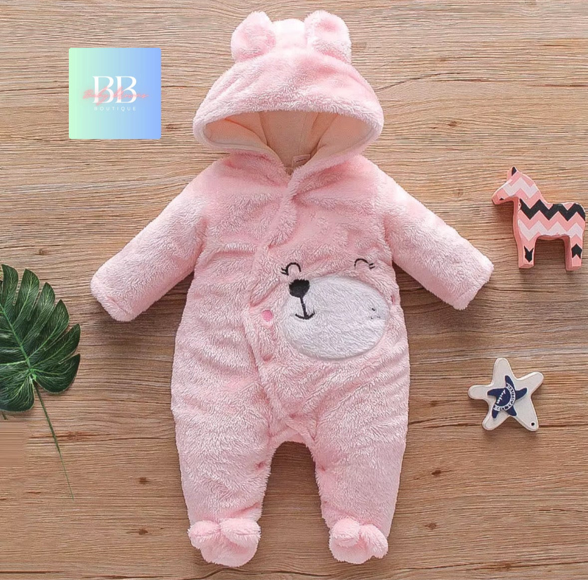 Baby/Toddler Velour Outdoor Romper with cute Hood. 0-18M, 8 variants.