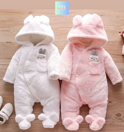 Baby/Toddler Velour Outdoor Romper with cute Hood. 0-18M, 8 variants.