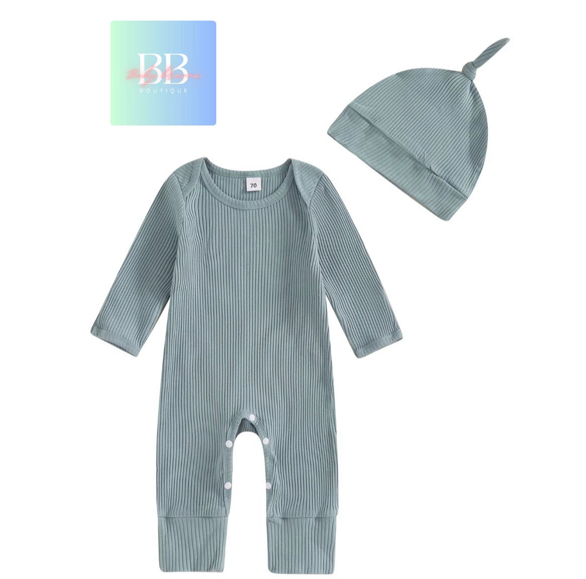 Baby/Toddler Ribbed Long Sleeve Romper with Hat. 0-12M, 4 colours available.