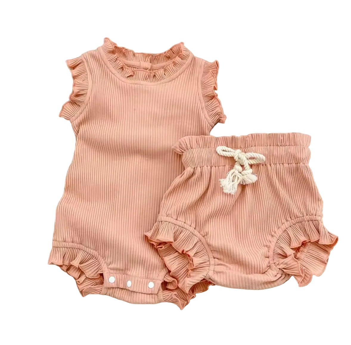Baby Toddler Girls Ribbed Romper Vest & Matching Shorts Set. 3 Colours 0M-12M