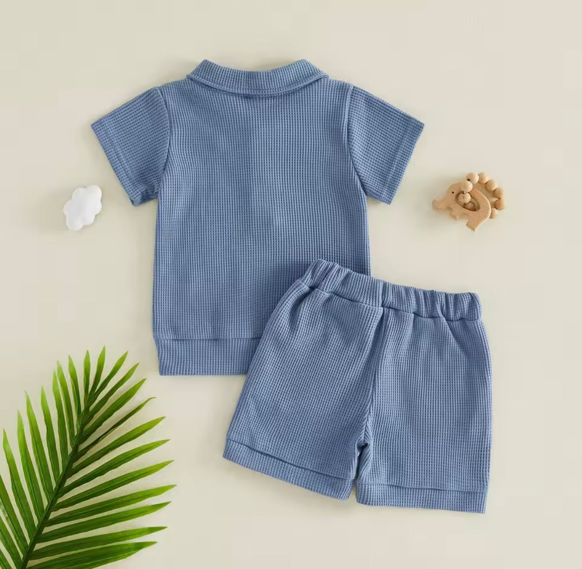 Kids Boys Half Zip Lapel Collar T-shirt & Matching Shorts Set. 2 Colours 6M-4Y