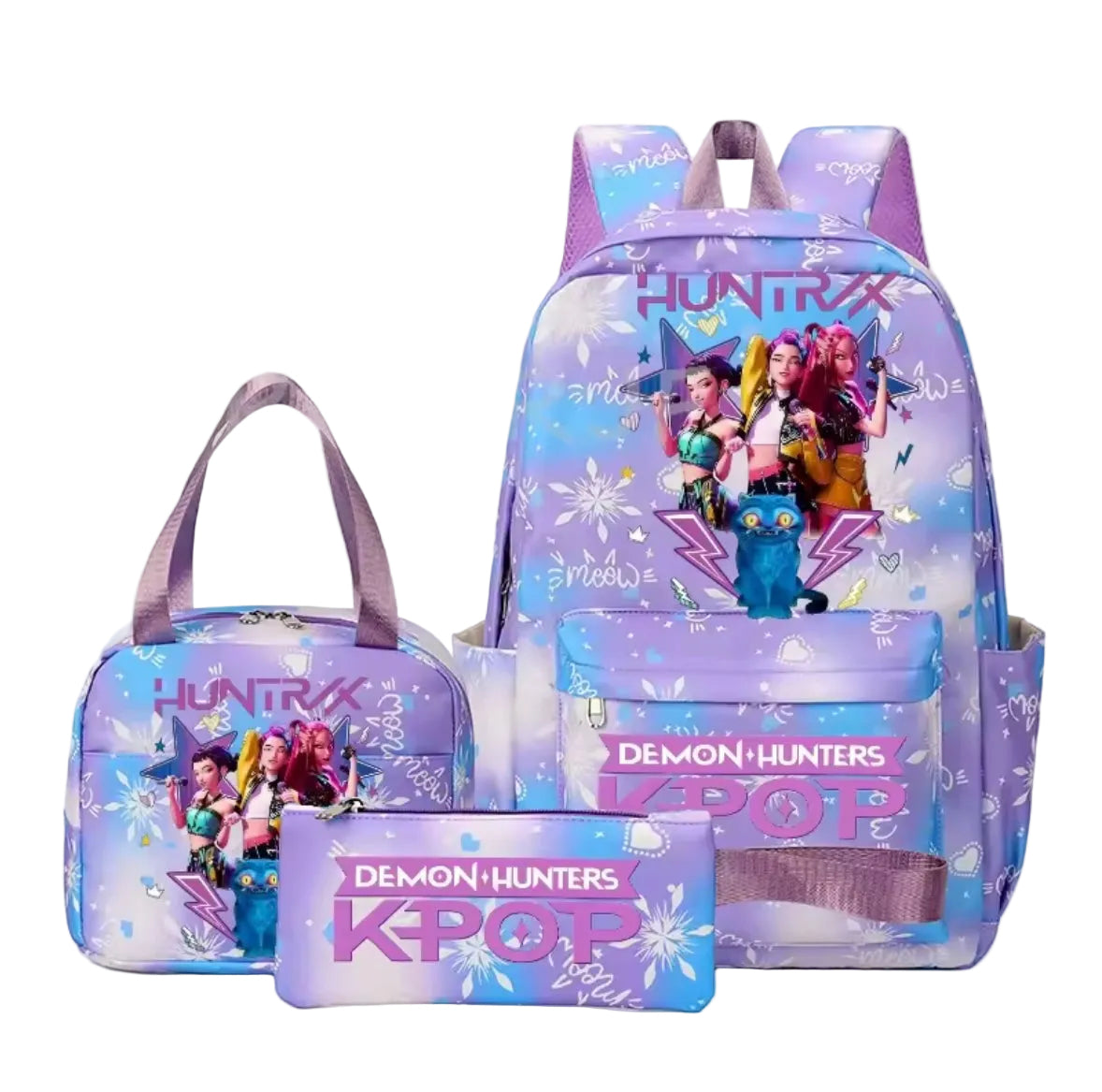 Kids K-Pop Demon Hunters School Bag 3 Piece Set. 4 Colours