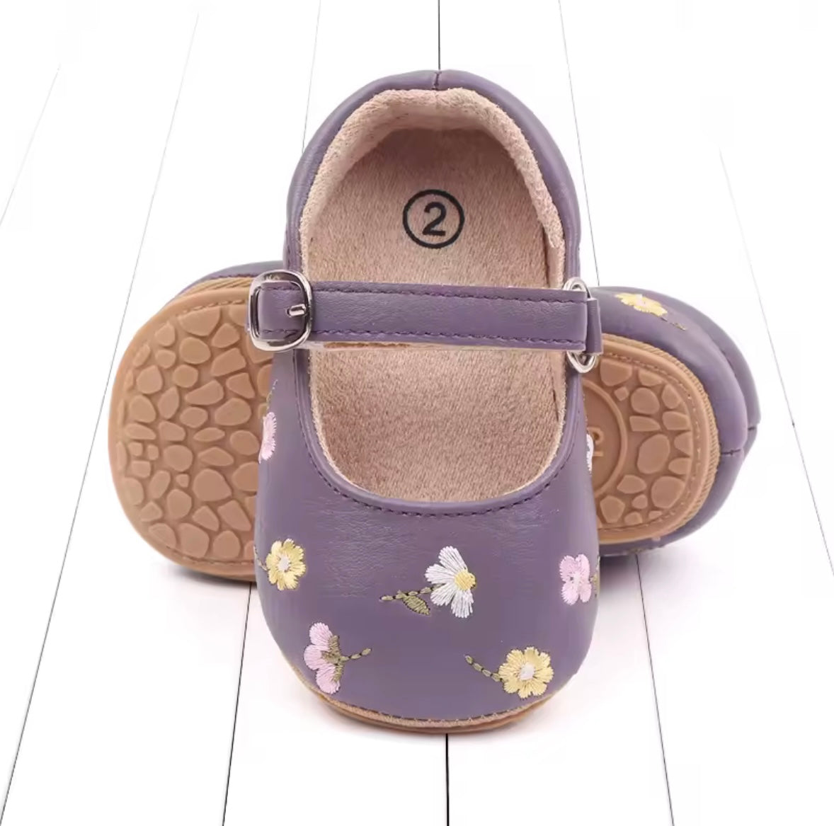 Baby Toddler Leather Flower Embroidery Anti-Slip Shoes. 3 Colours. 0-18M