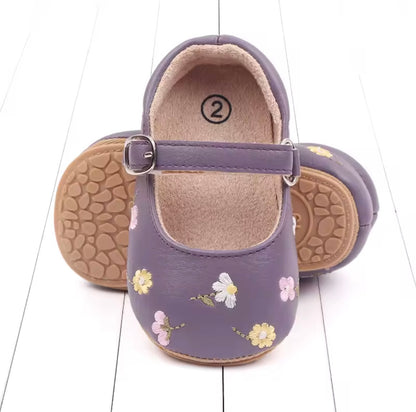 Baby Toddler Leather Flower Embroidery Anti-Slip Shoes. 3 Colours. 0-18M