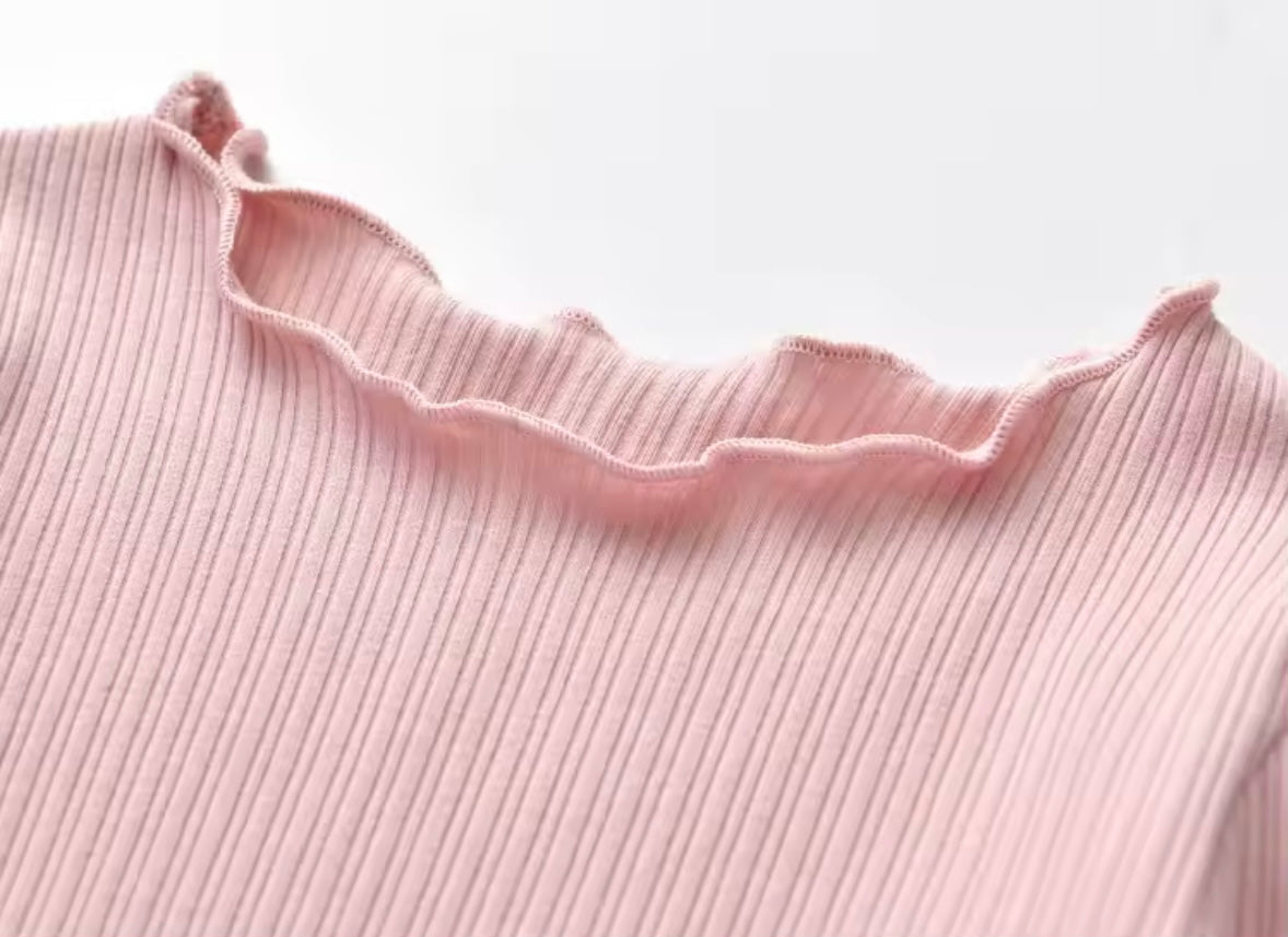 Kids Girls Ribbed Long Sleeve Bowknot Top. 3 Colours 2-8Y