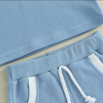Kids Boys Lightweight Casual Waffle Polo Shirt & Shorts Set. 3 Colours 6M-3Y
