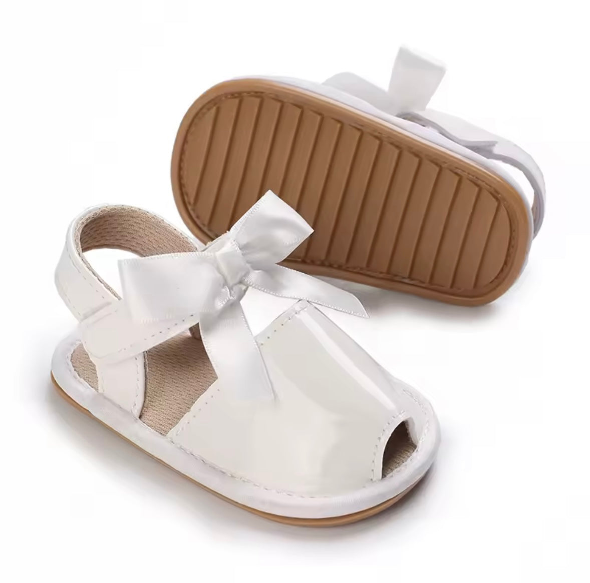 Baby Toddler Patent Bow Strap Rubber Sole Sandals. 5 Colours 0M-18M