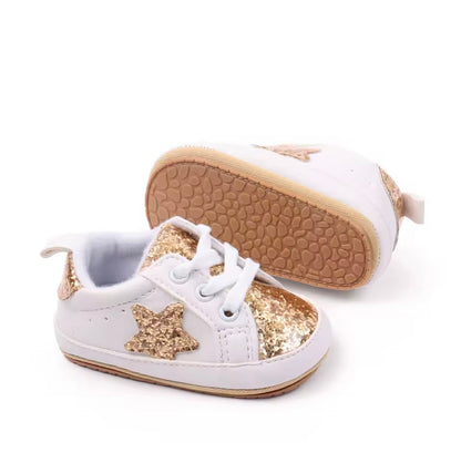 Baby Toddler Lace Up Slip On Glitter Sports Shoes. 4 Colours 0M-18M