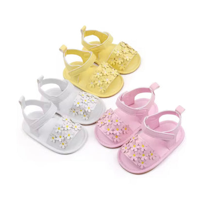 Baby Toddler Girls Leather Velcro Strap Daisy Sandals. 3 Colours 0M-18M