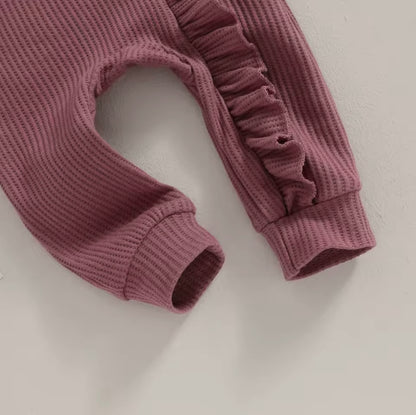 Baby Toddler Girls Ribbed Ruffle Romper & Headband Set. 3 Colours Newborn-12M