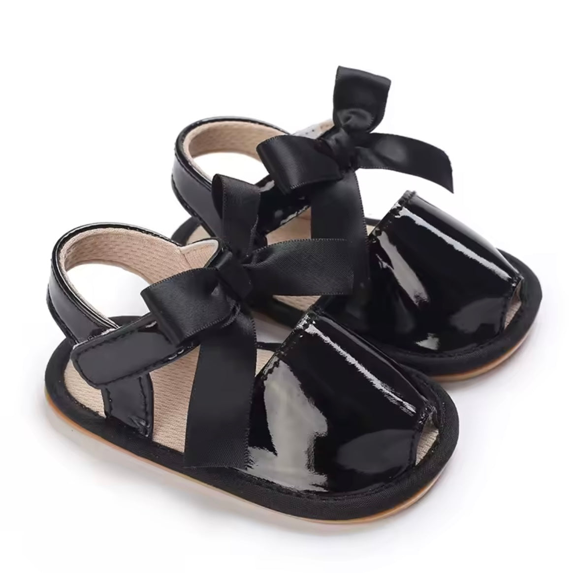 Baby Toddler Patent Bow Strap Rubber Sole Sandals. 5 Colours 0M-18M