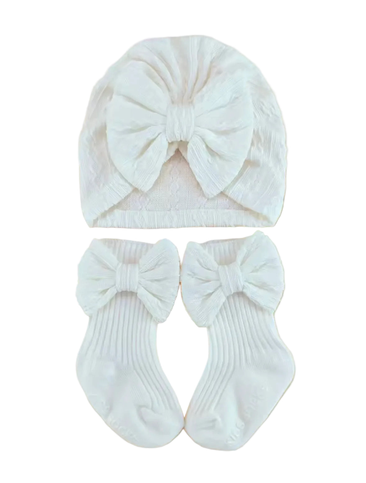 Baby Toddler Girls Bowknot Headscarf Hat & Matching Bowknot Socks. 5 Colours Fits 0-6M