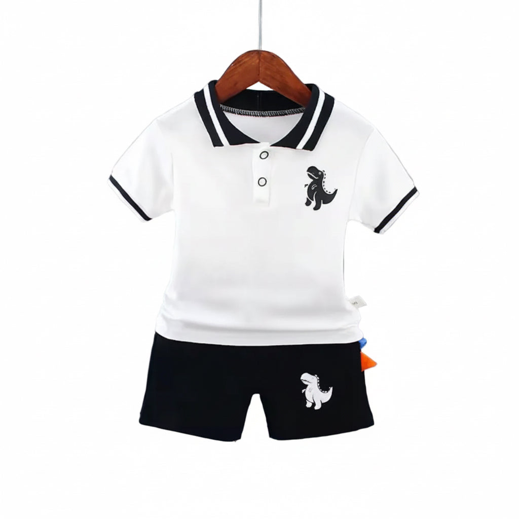 Kids Boys Lightweight Dinosaur Polo Shirt & Shorts Set. 3 Colours 12M-5Y