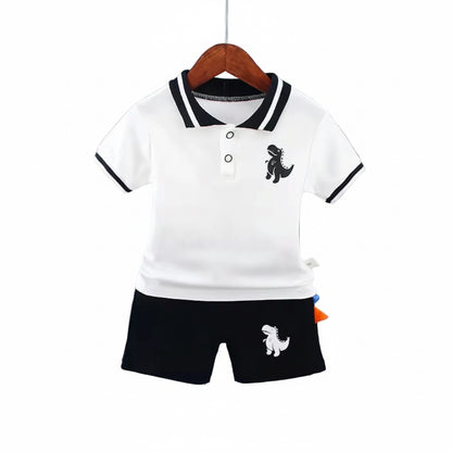 Kids Boys Lightweight Dinosaur Polo Shirt & Shorts Set. 3 Colours 12M-5Y