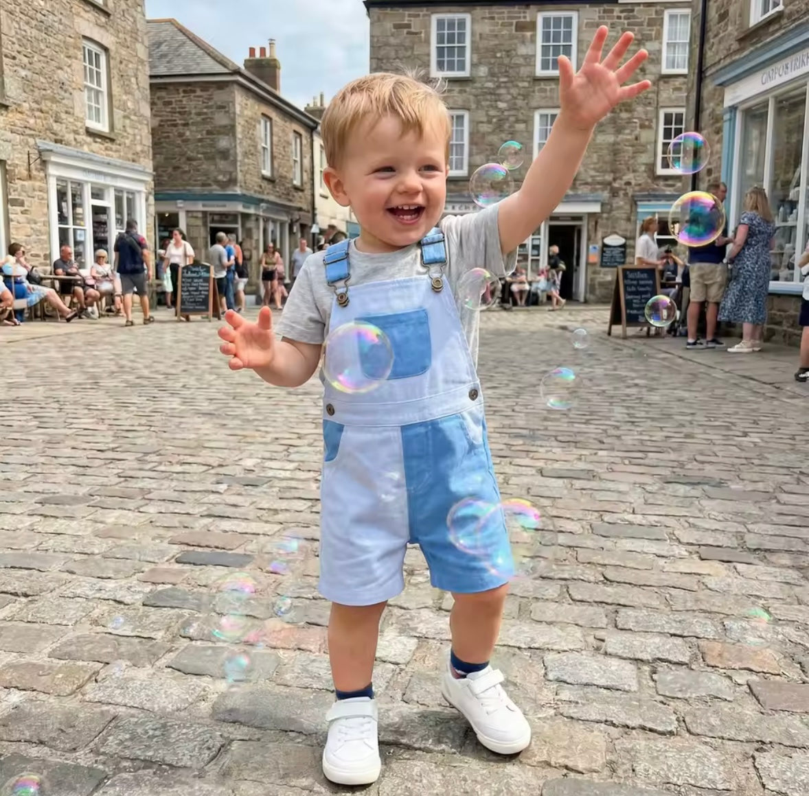 Kids Unisex Patchwork Dungaree Shorts. 6 Colours 12M-4Y