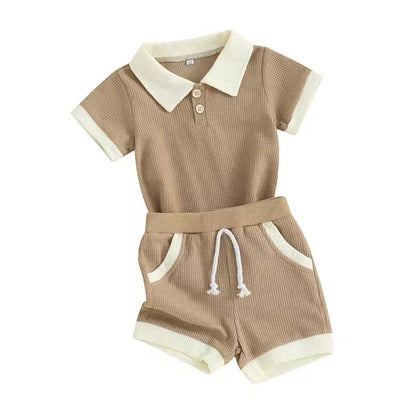 Kids Boys Lightweight Casual Waffle Polo Shirt & Shorts Set. 3 Colours 6M-3Y