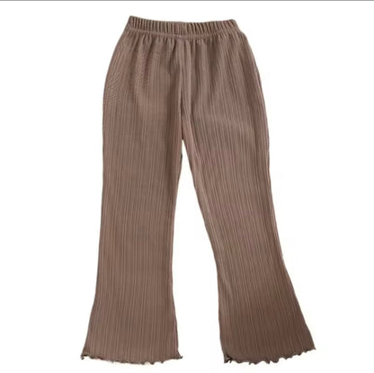 Kids Girls Casual Ribbed Loose Fit Flare Trousers. 5 Colours 12M-10Y