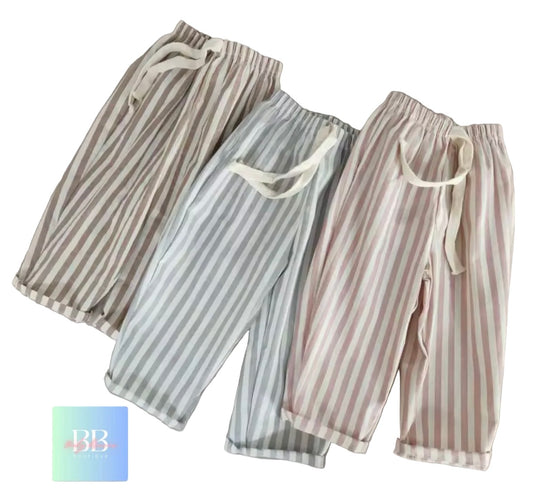 Kids Girls Lightweight Loose Fit Casual Pinstripe Trousers 4 colours 2-7Y