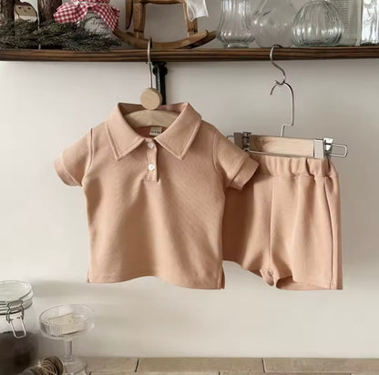 Kids Casual Solid Colour Polo Shirt & Matching Shorts Set. 3 Colours 6M-3Y