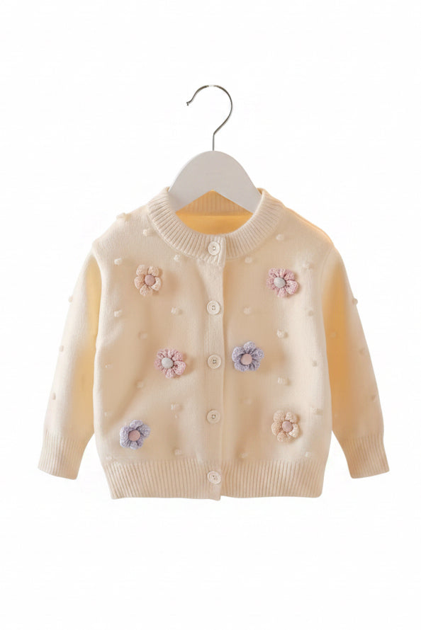 Kids Girls Lightweight Knitted Embroidered Flower Cardigan. 2 Colours 2-10Y