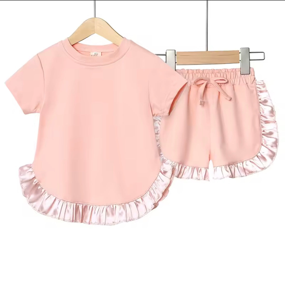 Kids Cotton Silk Edge T-shirt & Shorts Set. 6 Colours 9M-7Y