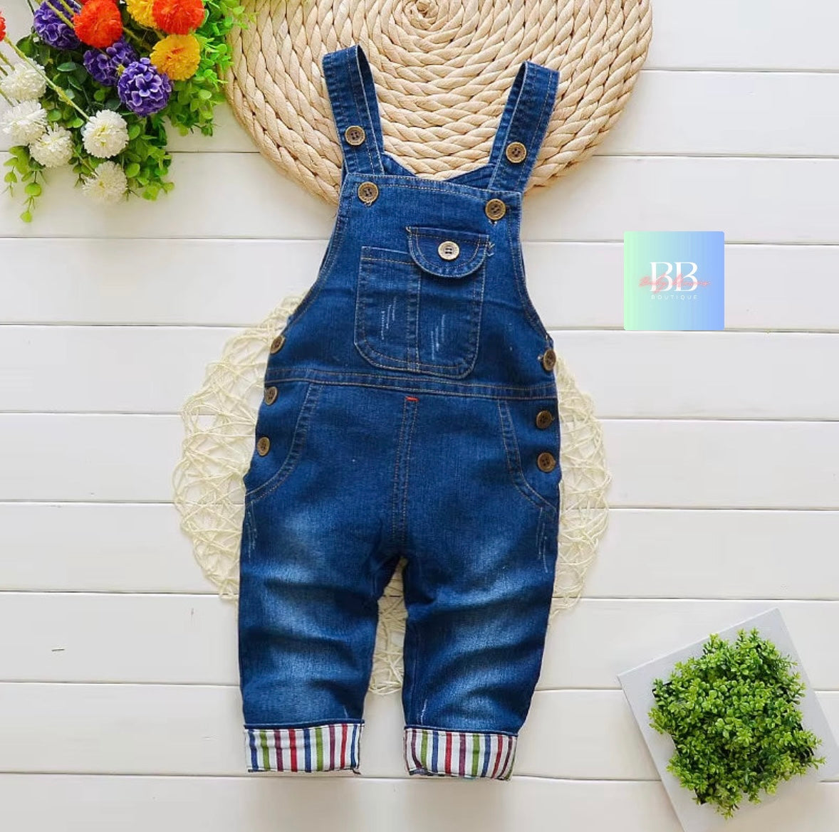 Baby/Toddler Denim Dungarees with Cute Designs. 5 variants, 9M-4Y