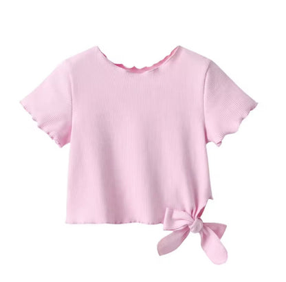 Kids Girls Ribbed Short Sleeve Top & Floral Loose Fit Shorts Set. 12M-6Y