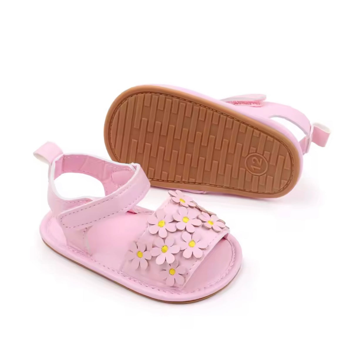 Baby Toddler Girls Leather Velcro Strap Daisy Sandals. 3 Colours 0M-18M