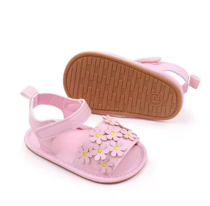 Baby Toddler Girls Leather Velcro Strap Daisy Sandals. 3 Colours 0M-18M