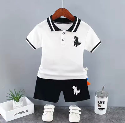 Kids Boys Lightweight Dinosaur Polo Shirt & Shorts Set. 3 Colours 12M-5Y