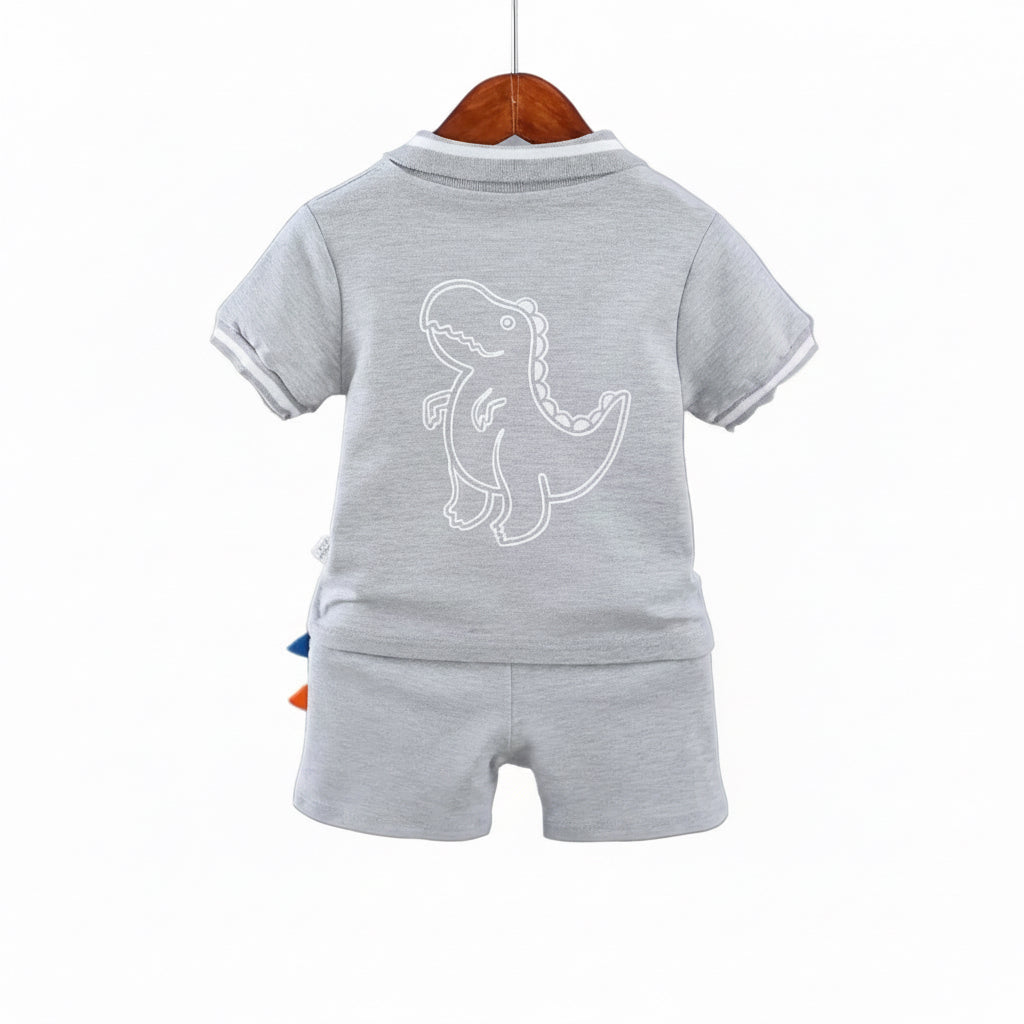 Kids Boys Lightweight Dinosaur Polo Shirt & Shorts Set. 3 Colours 12M-5Y