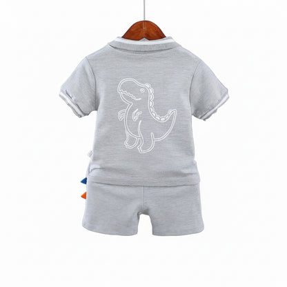 Kids Boys Lightweight Dinosaur Polo Shirt & Shorts Set. 3 Colours 12M-5Y
