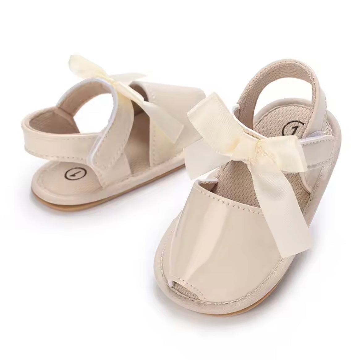 Baby Toddler Patent Bow Strap Rubber Sole Sandals. 5 Colours 0M-18M