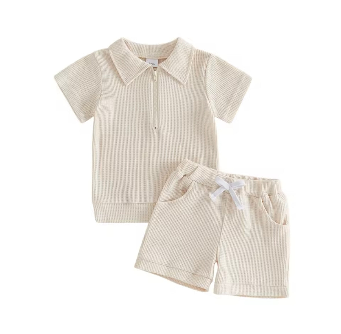 Kids Boys Half Zip Lapel Collar T-shirt & Matching Shorts Set. 2 Colours 6M-4Y