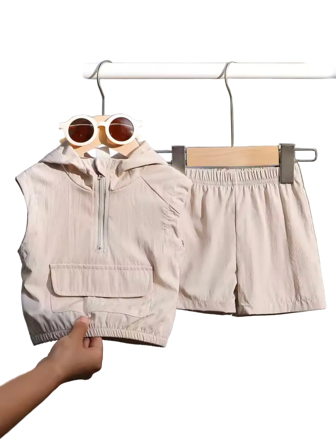 Kids Lightweight Hooded Sleeveless Sports Half Zip & Shorts Set 3M-3Y