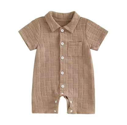 Baby Toddler Boys Lapel Button Front Romper. 4 Colours 3-18M