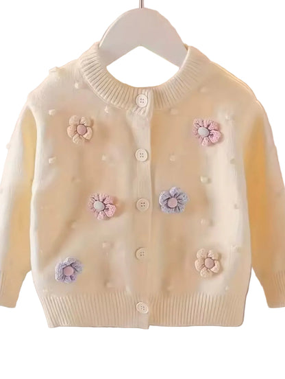 Kids Girls Lightweight Knitted Embroidered Flower Cardigan. 2 Colours 2-10Y